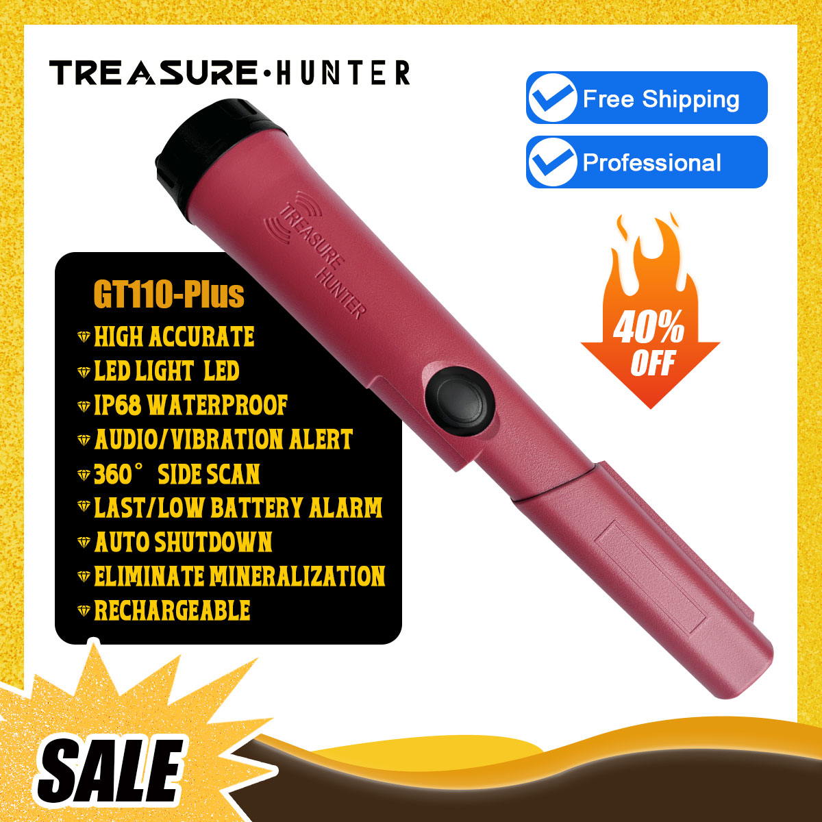 Treasure Hunter GT110-Plus Pin - Waterproof Metal Detector Pinpointer ulasan dan harga